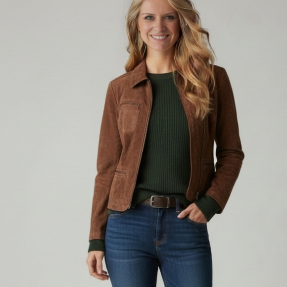 i.e. relaxed Suede 100% Leather Suede Jacket Brown Women Size Large - Picture 9 of 9